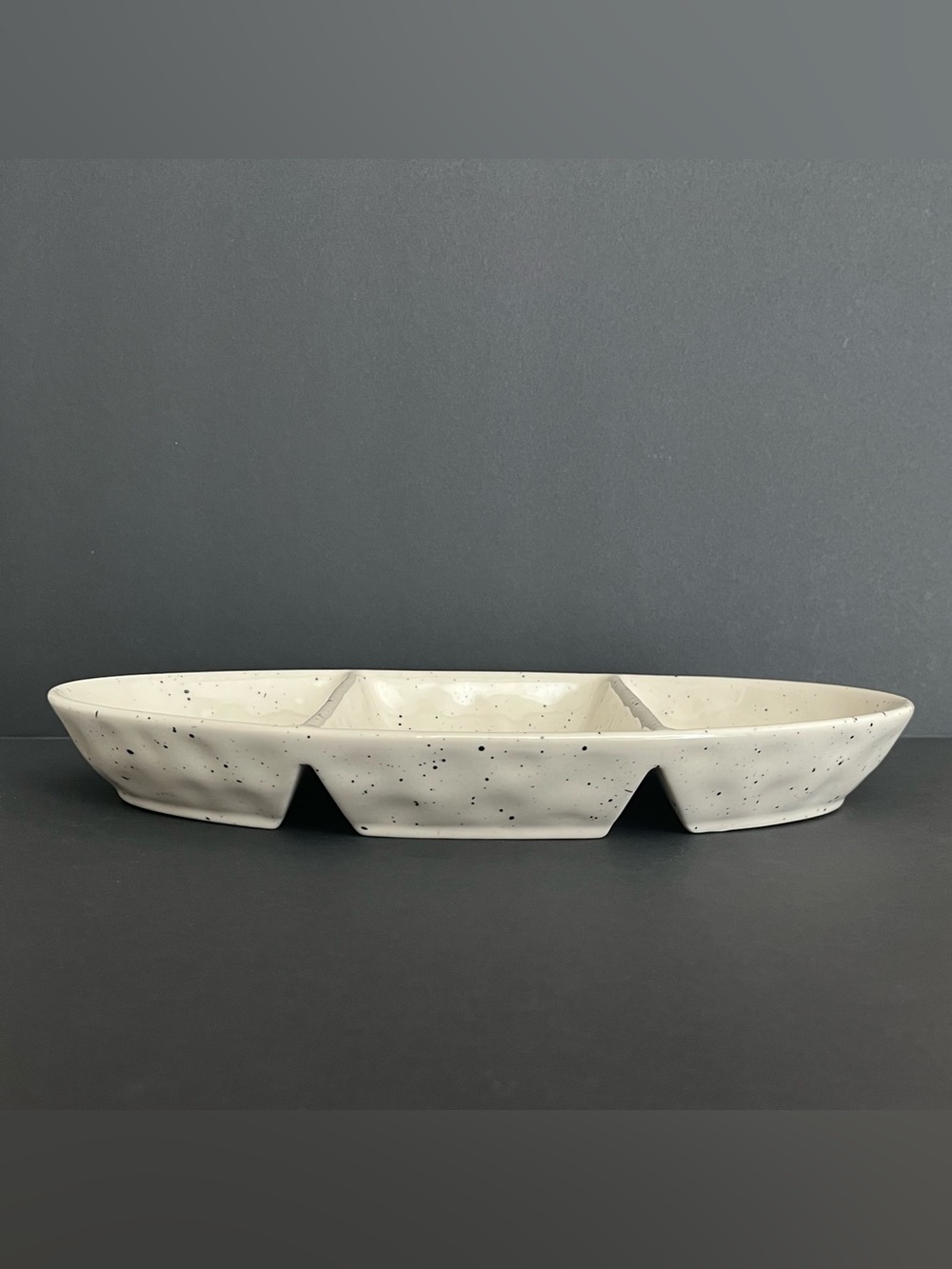 Meritage Ceramic 3-Compartment Serving Dish Beige Speckled Camping Farmhouse
